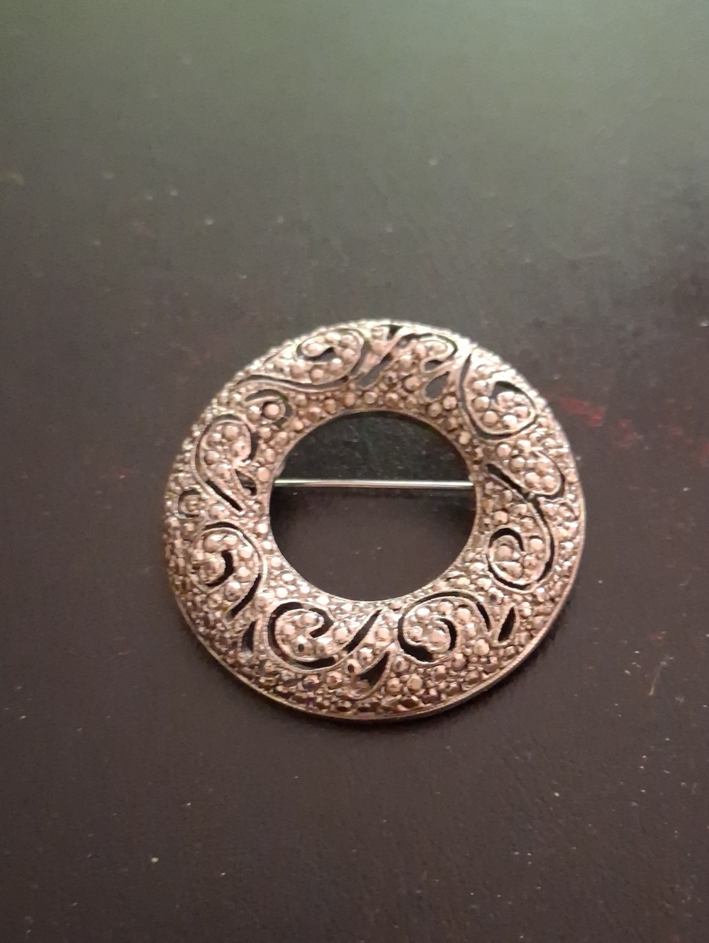 Source Unknown Antique Silver-Tone Open Circle Filigree Brooch